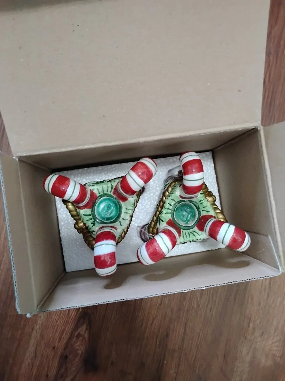 Fitz & Floyd Yuletide Holiday Candleholders Pair Christmas Open Box
